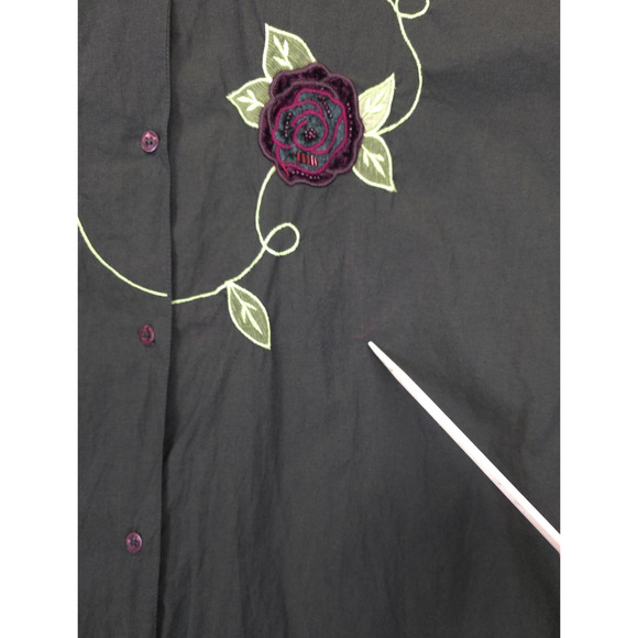 Bobbie Brooks Button Shirt Embroidered Floral Women XL Olive Western Cottagecore - Picture 14 of 14